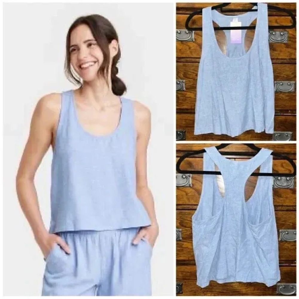 NWT Stars Above Size Small Blue Racerback Tank Top Pajama Linen Rayon